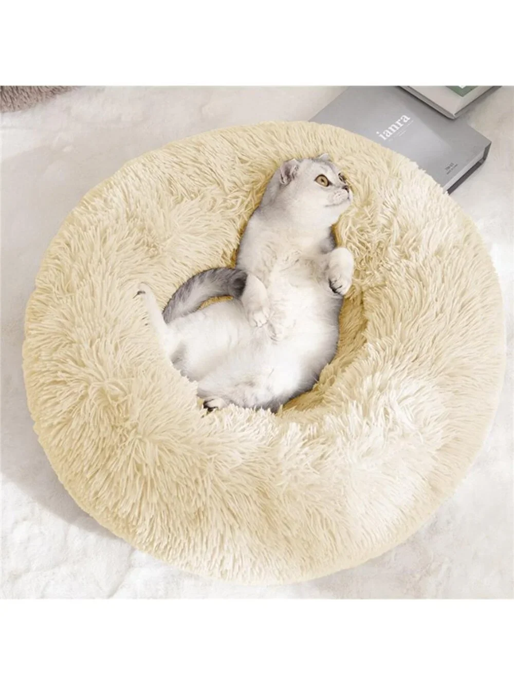 Calming Donut Dog Bed Anti-Anxiety Self Warming Cozy Soft Plush  24